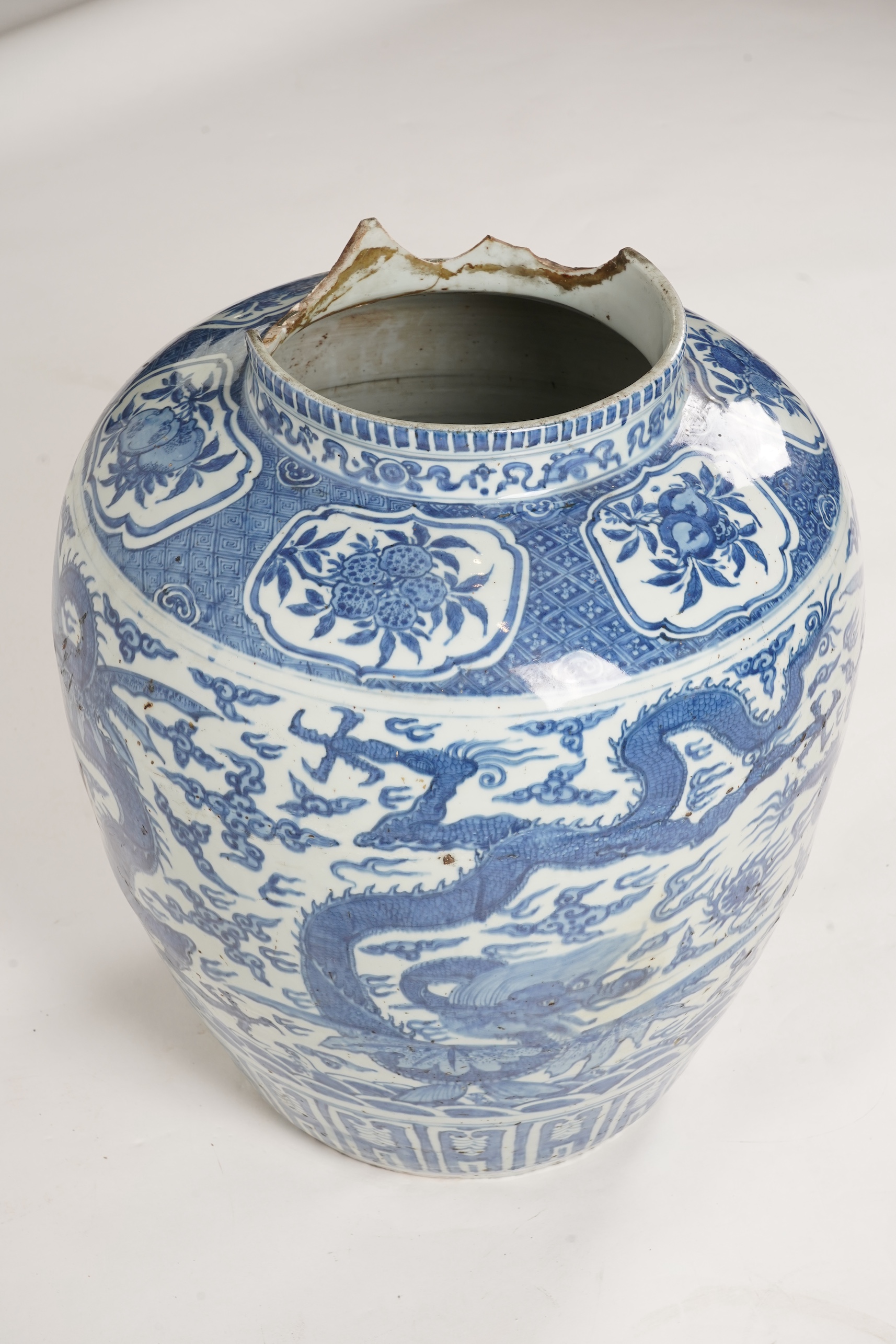 A massive Chinese blue and white jar, Wanli six character mark and of the period (1572-1620)